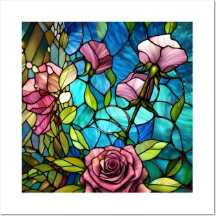 Stained Glass Roses Posters and Art